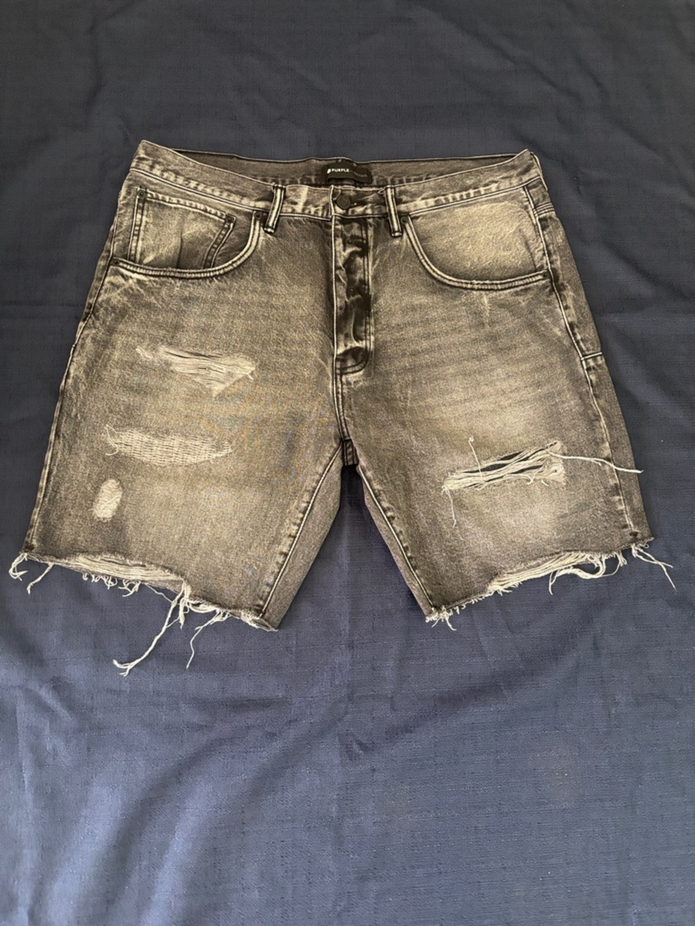 Men's Distressed Black Denim Jean Shorts - Frayed Hem